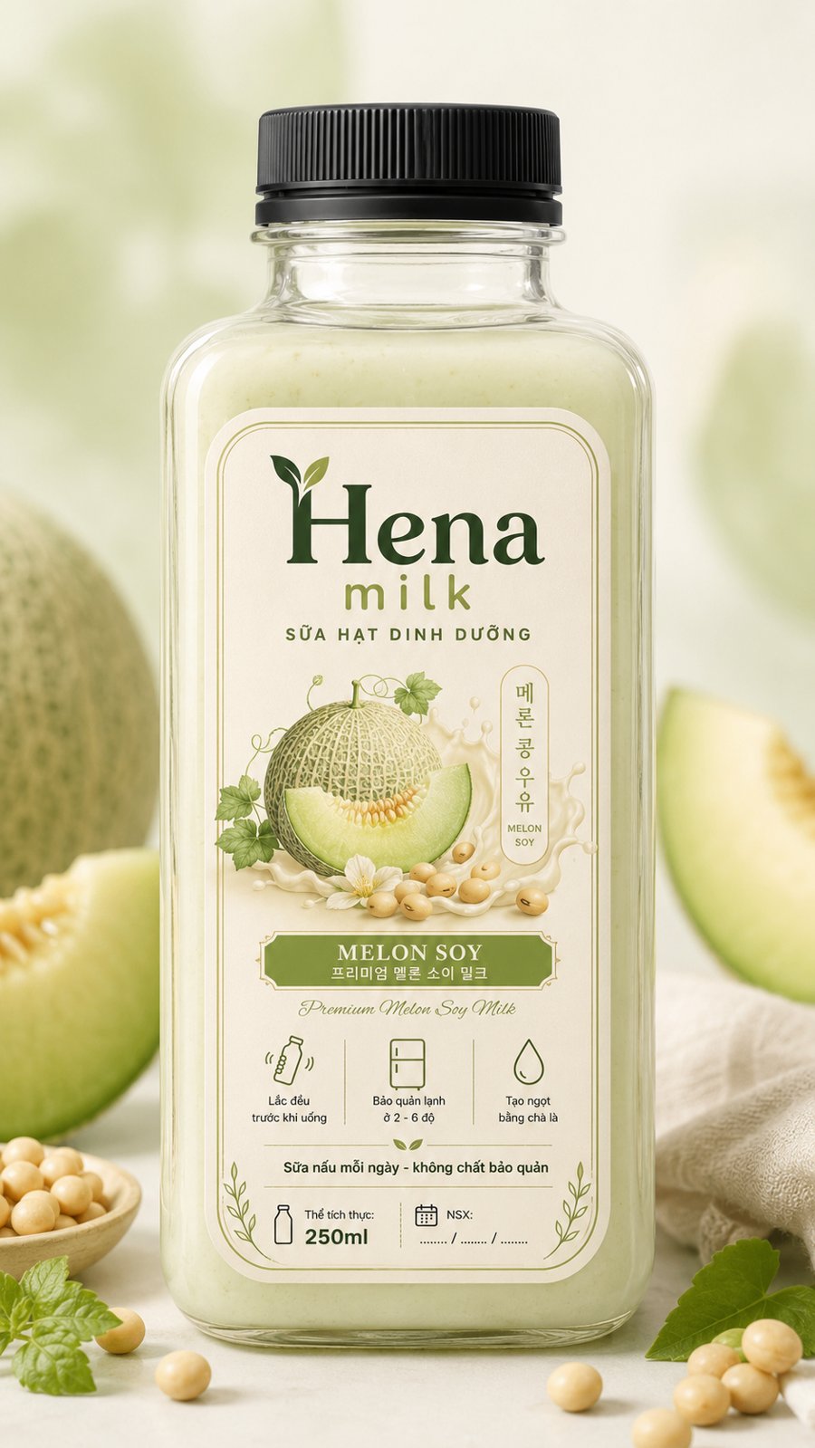 Chai Hena milk vị Dưa lưới đậu nành